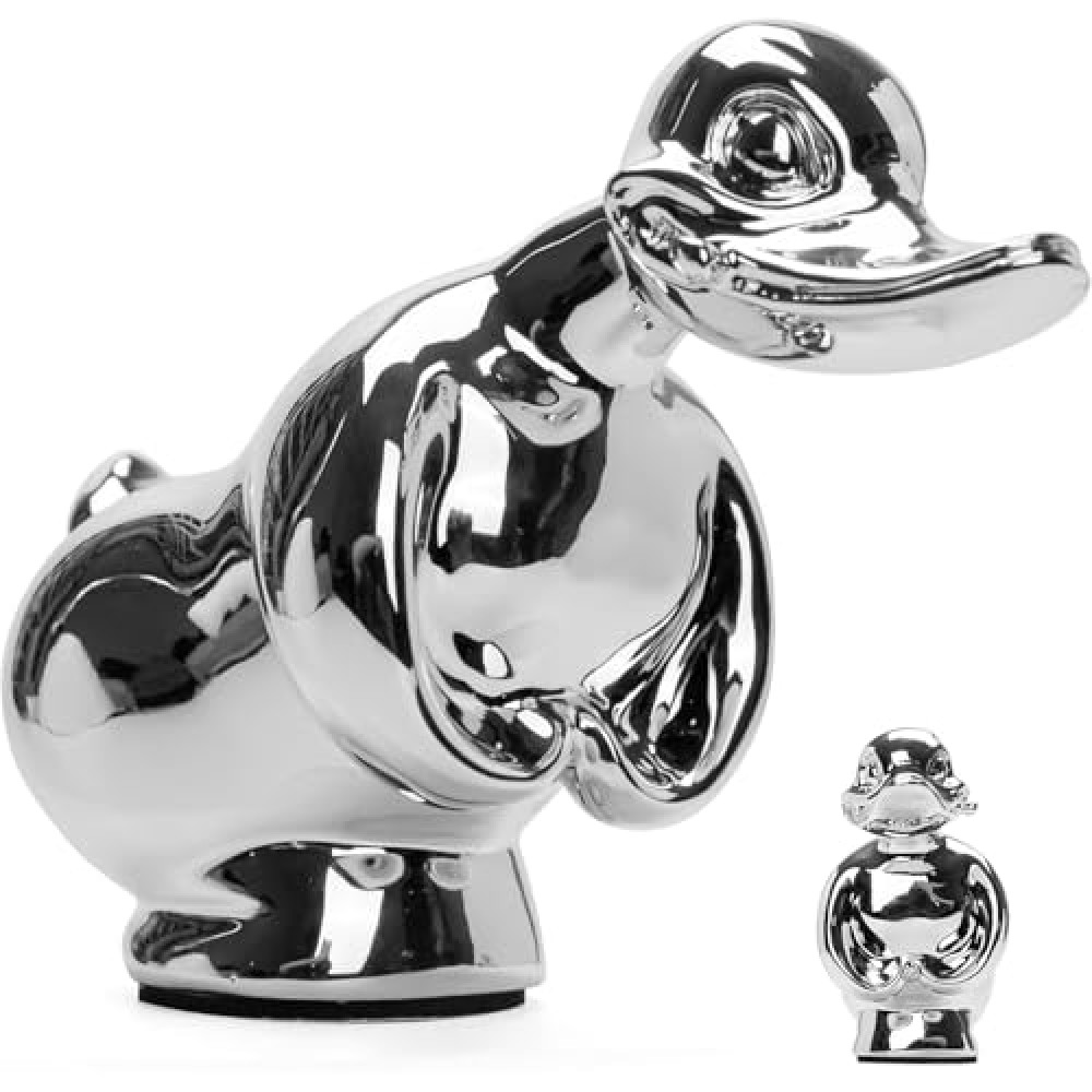 Huo Lu zheng Angry Rubber Duck Hood Ornament, Little Angry Duck for Trucks Decors, Self Adhesive 3D Funny Angry Duck Decor Ornament Car Bonnet Decoration for Car, Desktop, Cabinet, Bar (Silver)
