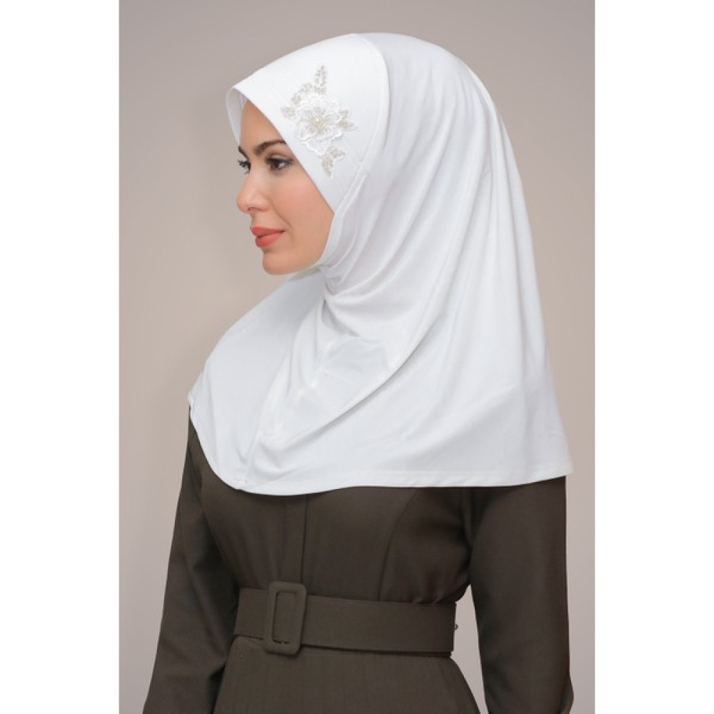 Hürrem Bone Krem Pratik Hazır Geçmeli Tesettür Eşarp Sandy Kumaş Elişi Çiçek Işlemeli Güllü 1602_40 Eşarp Fiyatı