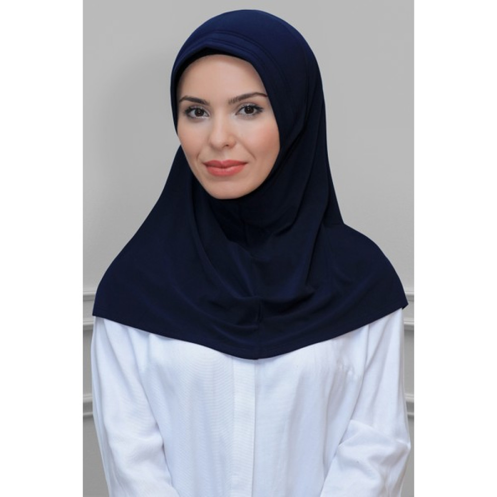 Hürrem Bone Lacivert Pratik Hazır Geçmeli Tesettür Eşarp Sandy Kumaş Sade 1600_02 Eşarp Fiyatı