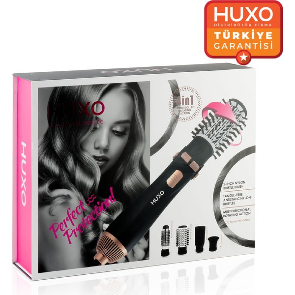 Huxo 4in1 Hava Üflemeli Elektrikli Döner Başlıklı Islak Kuru Saç Şekillendirici Set - Siyah - 0 Saç Şekillendiriciler Fiyatı