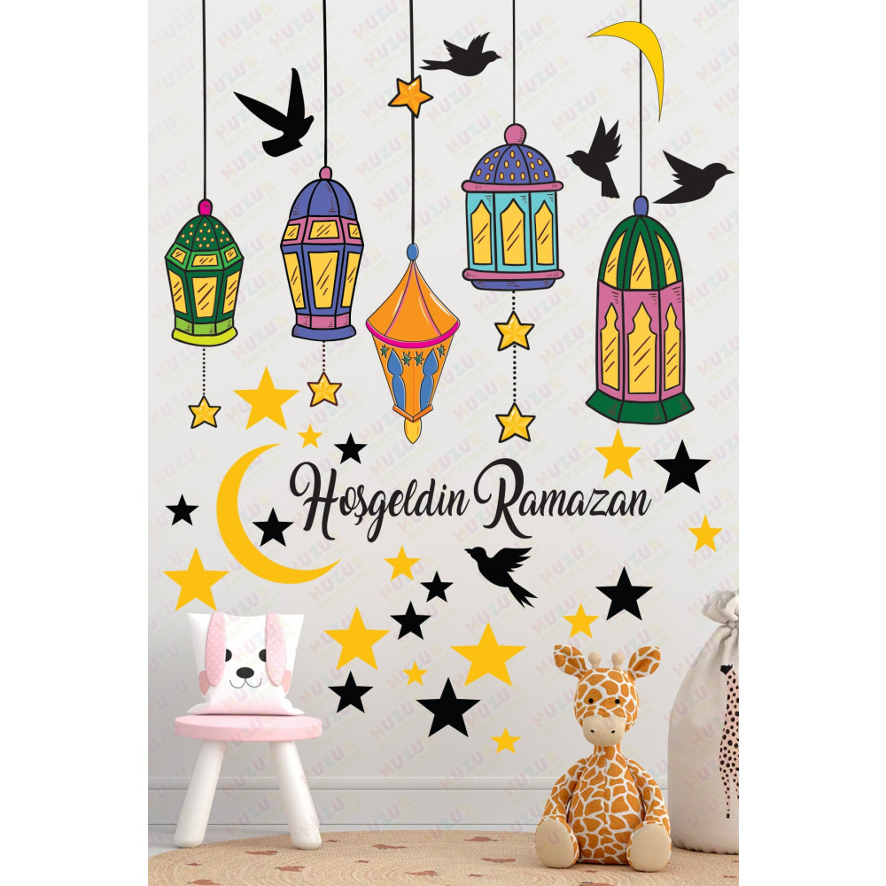 Huzur Party Store Hoşgeldin Ramazan Bayramı Yapışkanlı Sticker Iz Bırakmayan Duvar Cam Dolap Çıkartması Süsü 53 Parça 50 x 70 Beden Duvar Stickerı Fiyatı