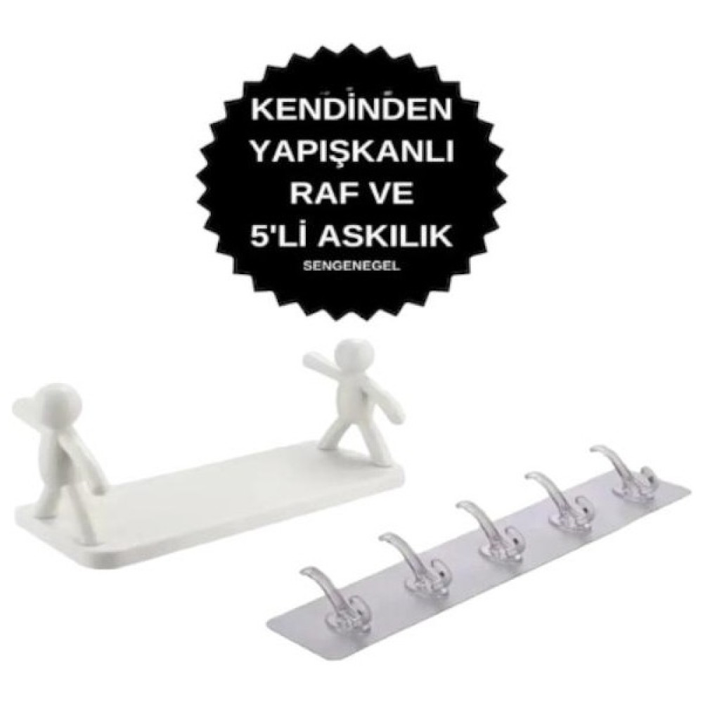 Hy Ticaret Kendinden Yapışkanlı 5'li Askı ve Banyo Rafı Tarz Baharatlık Rafı Organizer Düzenleyici HY125800 - Beyaz Eşya Saklama / Düzenleme Fiyatı
