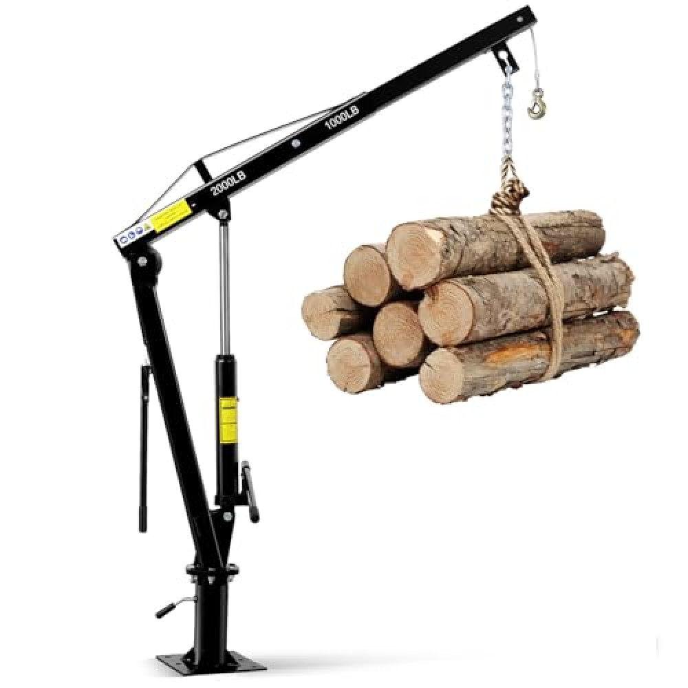 Hydraulic Pickup Truck Crane, 2000 Lbs, Folding Truck-Mounted Bed Crane, Steel Pickup Truck Jib Crane Hoist 360° Swivel for Lifting Goods in Construction, Factory