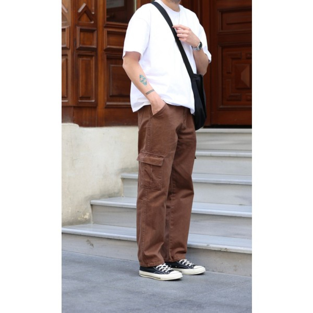 HYMAN CLASSIC Erkek Kargo Cep Baggy Pantolon Kahverengi Erkek Pantolon Fiyatı