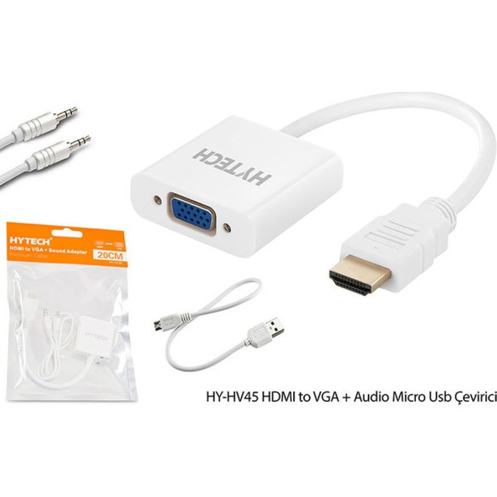 Hytech HY-HV45 HDMI To VGA + Audio Micro USB Çevir Bilgisayar Çevirici ve Adaptörü Fiyatı
