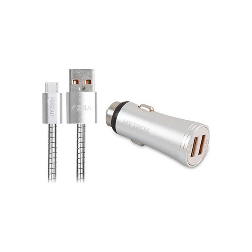 Hytech HY-X62 3.4A Hızlı Şarj Micro USB Kablolu 2 USB Gümüş Metal Araç Şarj Cihazı Cep Telefonu Araç Kiti Fiyatı