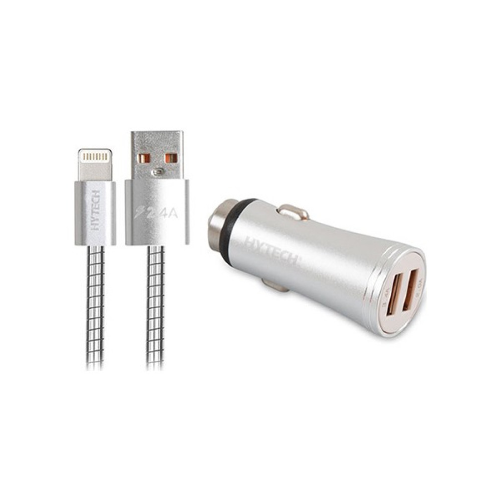 Hytech HY-X64 3.4A Hızlı Şarj Lightning Kablolu 2 USB Gümüş Metal Araç Şarj Cihazı Cep Telefonu Araç Kiti Fiyatı