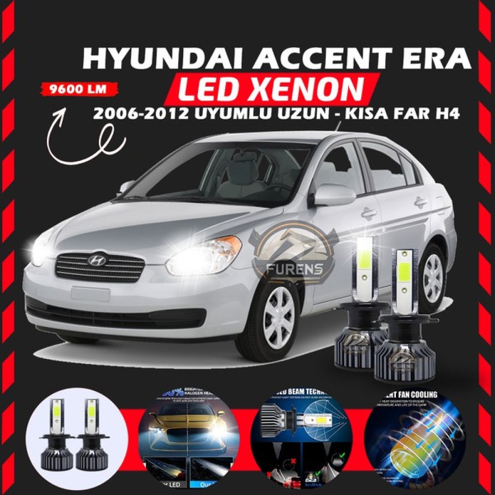 Hyundai Accent Era 2006-2012 Uzun-Kısa Far Uyumlu Şimşek Etkili LED Xenon Pro Series H4 Oto Boyaları Fiyatı