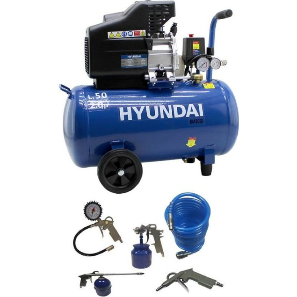 Hyundai BM2050 Hava Kompresör 50 lt 8 bar 2 hp Güvenlik Valfi ile Titreşim Emici Özellikli Hava Kompresörü Fiyatı