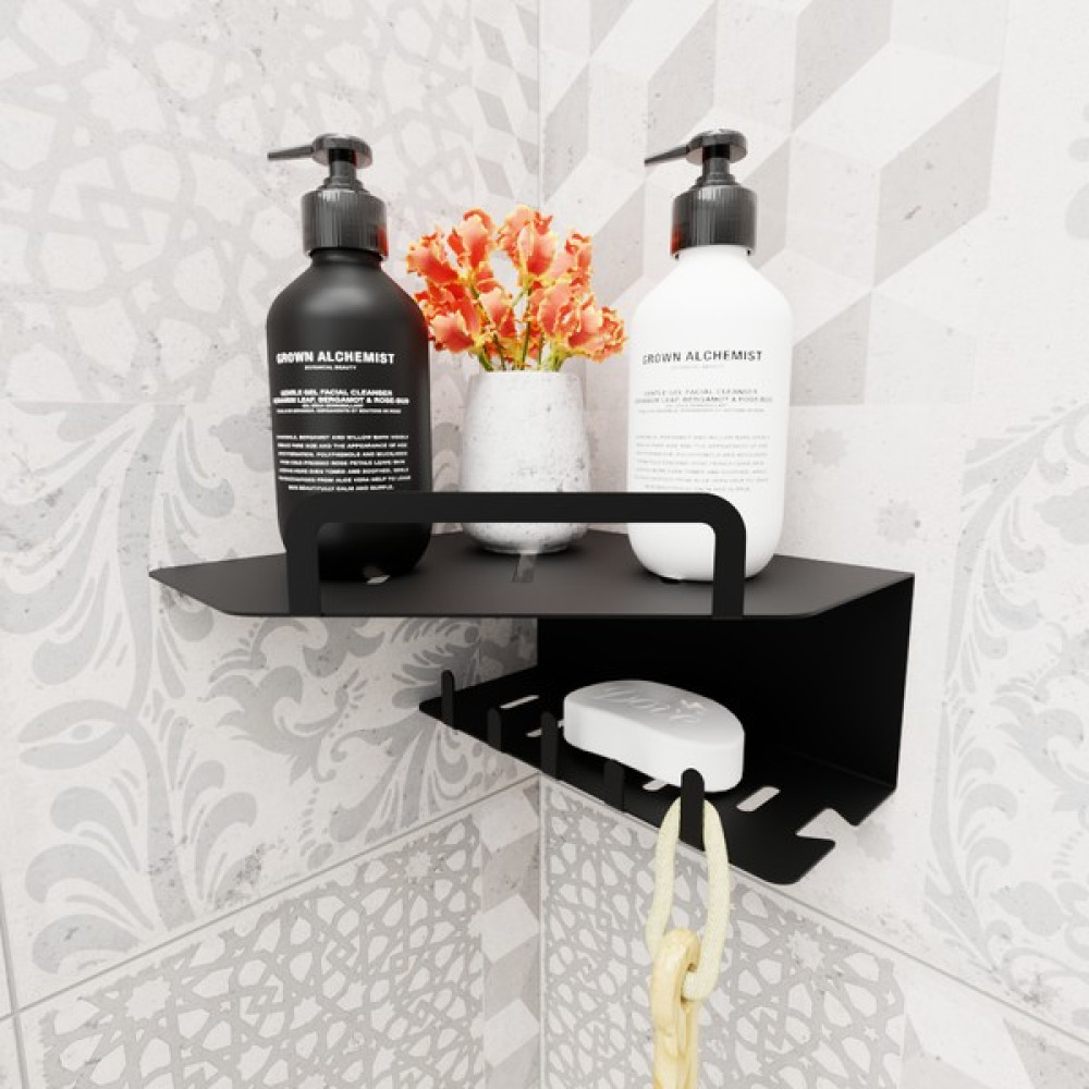 Hzm Collection Banyo Köşe Duş Rafı 5 Kancalı Metal Duş Rafı - Duvara Monte Banyo Duş Düzenleyici Banyo Rafı Fiyatı