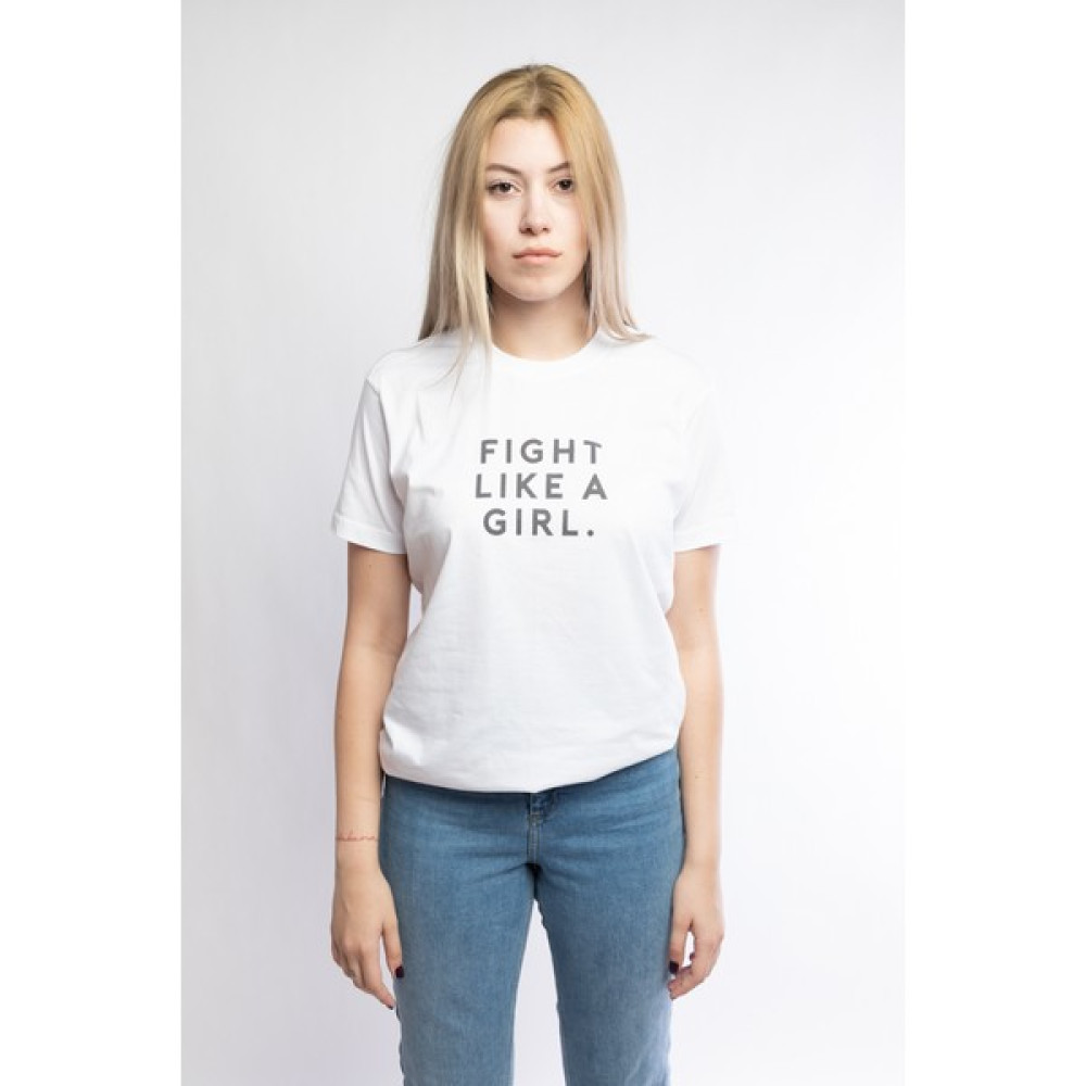 I And Basic Beyaz %100 Organik Pamuklu Basic Kadın Tişört / Fight Like A Girl XS Bayan T-shirt Fiyatı