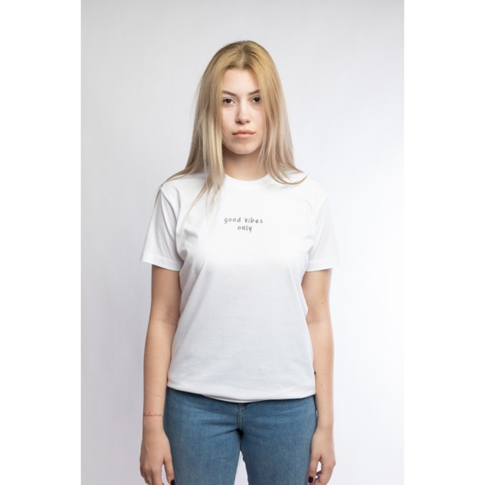 I And Basic Beyaz %100 Organik Pamuklu Basic Kadın Tişört / Good Vibes Only S Bayan T-shirt Fiyatı