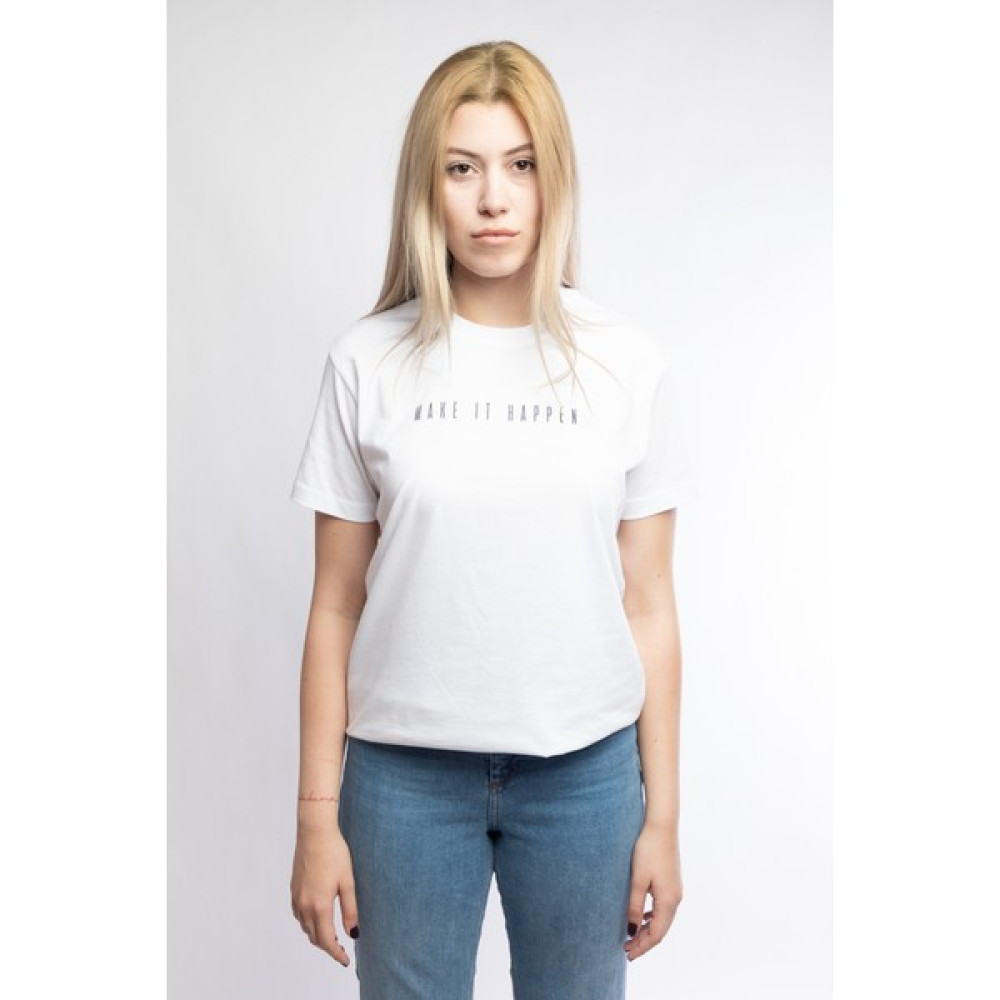 I And Basic Beyaz %100 Organik Pamuklu Basic Kadın Tişört / Make It Happen XL Bayan T-shirt Fiyatı