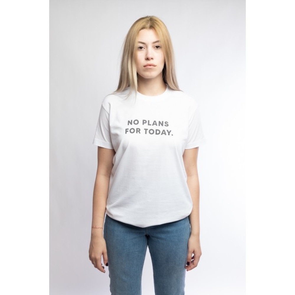 I And Basic Beyaz %100 Organik Pamuklu Basic Kadın Tişört / No Plans For Today XS Bayan T-shirt Fiyatı