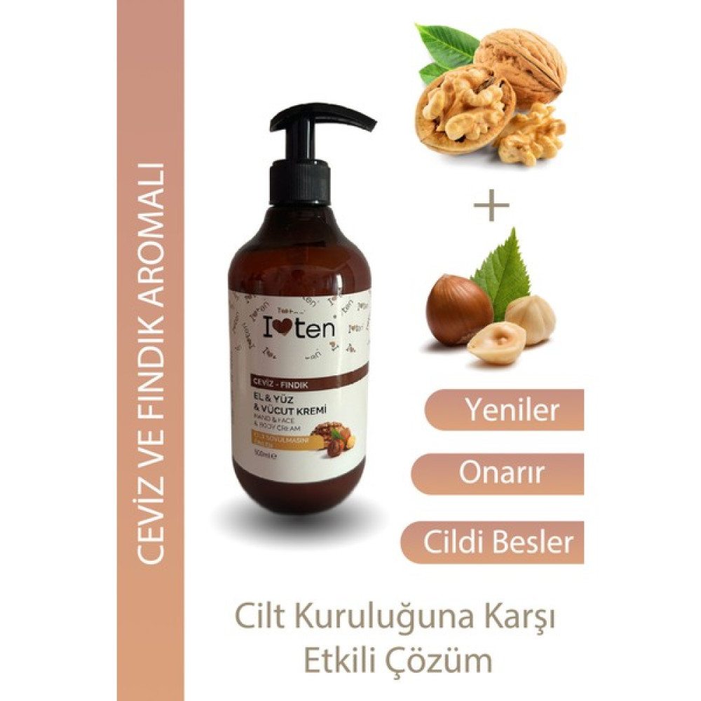 I Love Ten El Yüz ve Vücut Kremi Ceviz Fındık Aromalı 500 ml Oto Boyaları Fiyatı