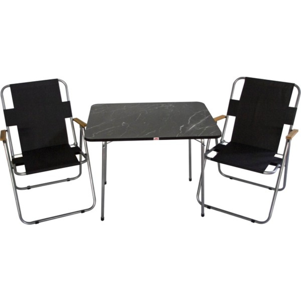 Ibay Siyah 2'li Ahşap Kollu Katlanır Kamp Sandalyesi ve Siyah-Granit Masa 60X80CM Katlanabilir Set Kamp Sandalyesi Fiyatı