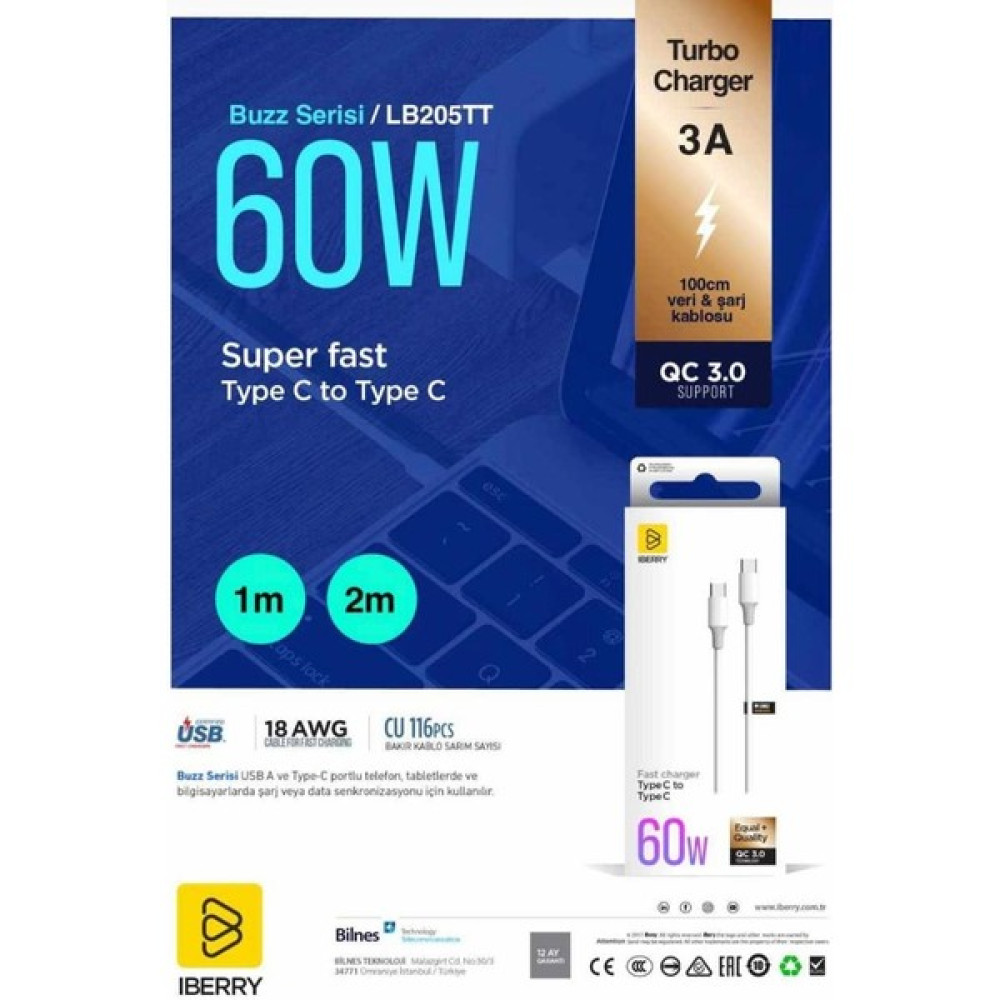 Iberry 60W Typec- Typec Pd Kablo Cep Telefonu Şarj Cihazı Fiyatı