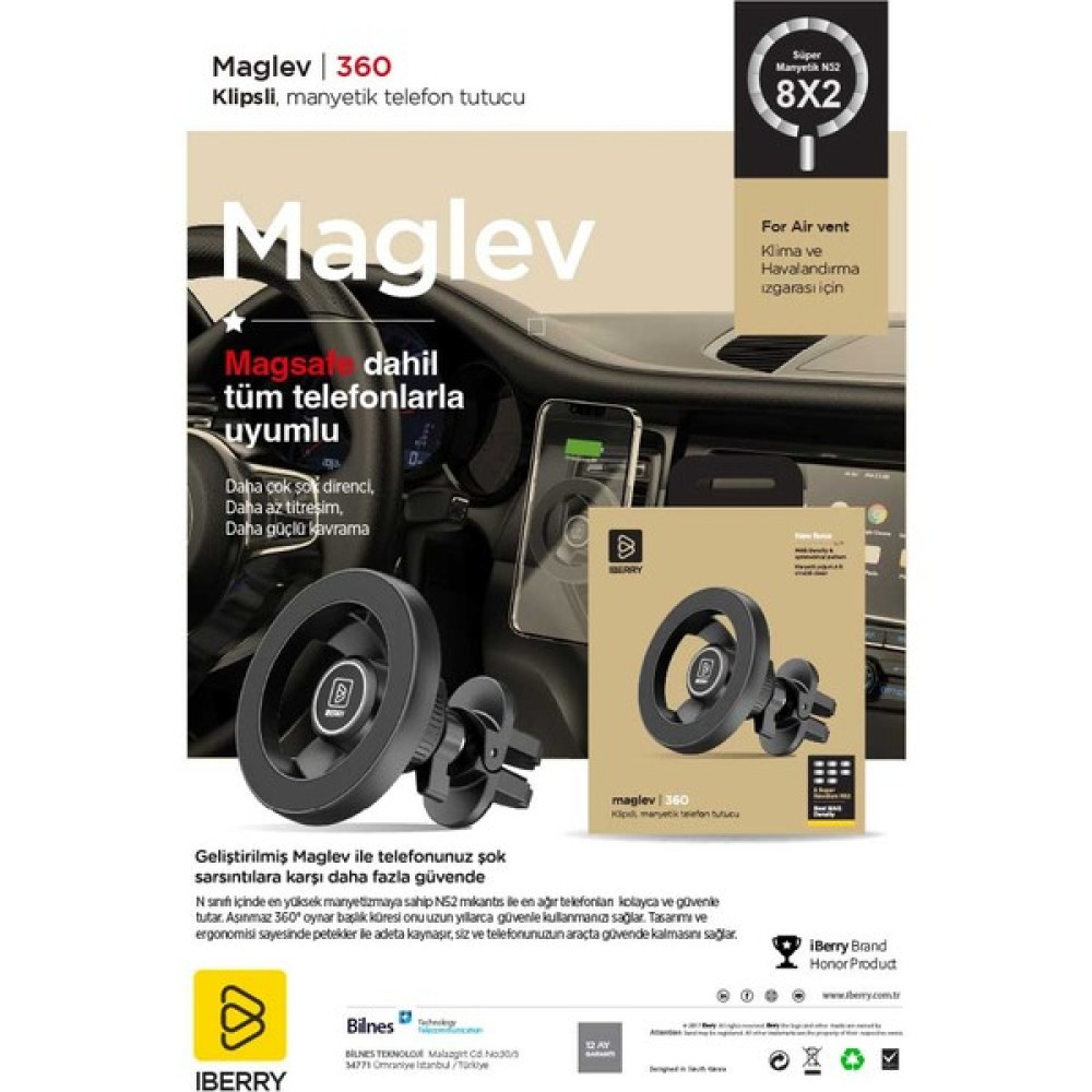 Iberry Maglev MG360 Klipsli Manyetik Araç Içi Telefon Tutucu - Siyah Cep Telefonu Tutucu Fiyatı