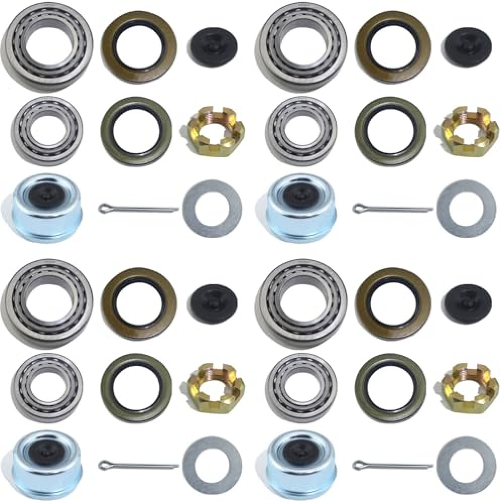 iBroPrat 4Sets 5200-6000 lb LB Boat Trailer Axle Bearing Kits, 25580 15123 Bearing Kits, 21333TB/10-10 and 22333TB/10-36 Grease Seals, 2.44" Dust Caps and Rubber Plugs Cotter Pins for #D42 Spindle