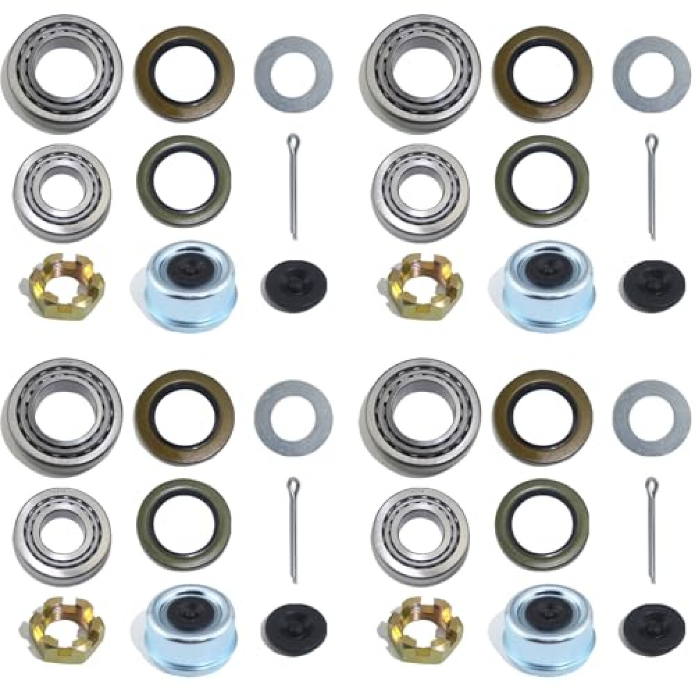 iBroPrat 4Sets 7000 LB Boat Trailer Axle Bearing Kits, 25580 14125A Bearing Kits, 21333TB/10-10 Grease Seals,22333TB/10-36 Grease Seals 2.72" Dust Caps and Rubber Plugs Cotter Pins for #D42 Spindle