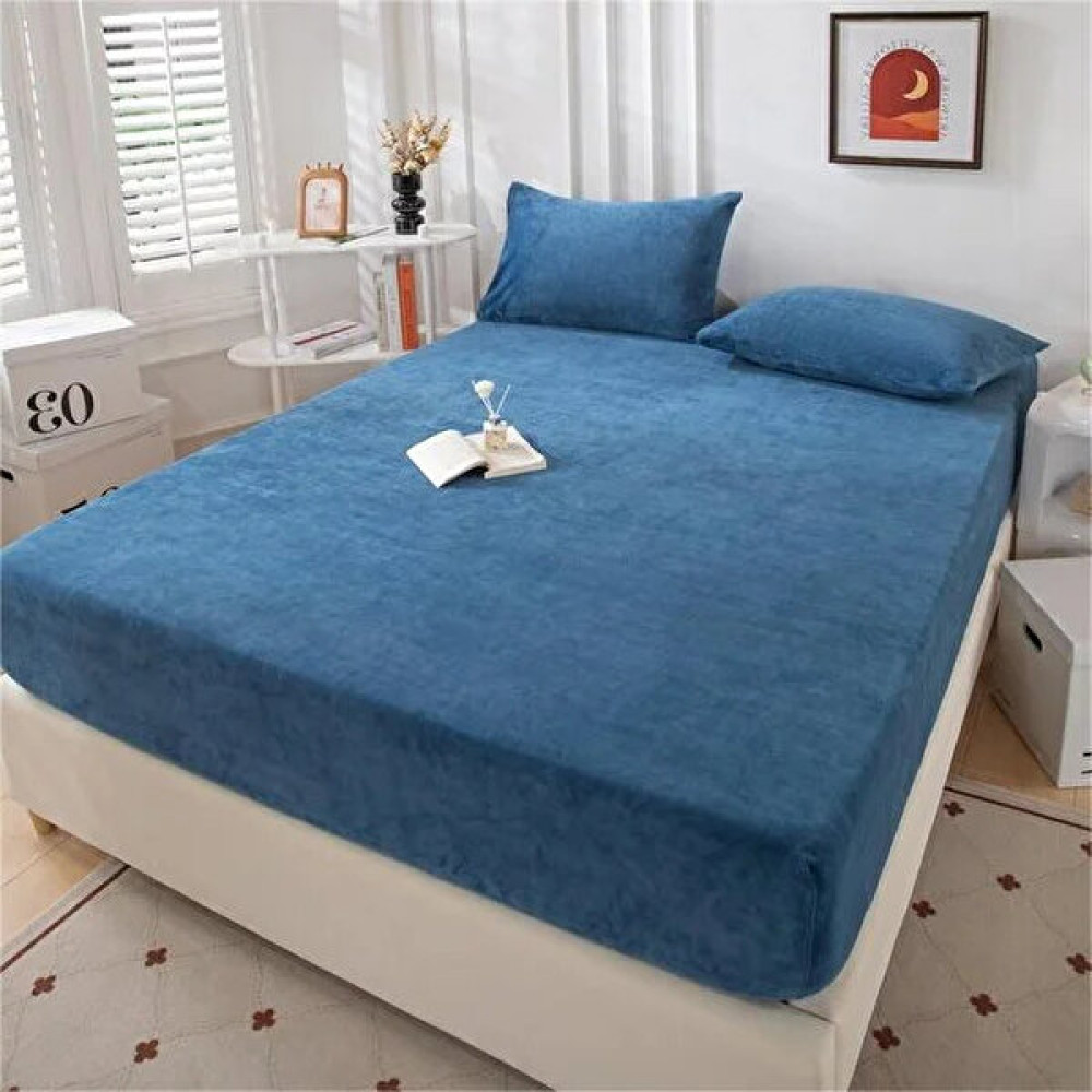 Icclek Kış Kalınlaştırılmış Süt Pazen Yatak Başlığı Üç Parçalı Yatak Örtüsü Koruyucu (Yurt Dışından) - 180 - 200 cm - Koyu Mavi Çarşaf Fiyatı