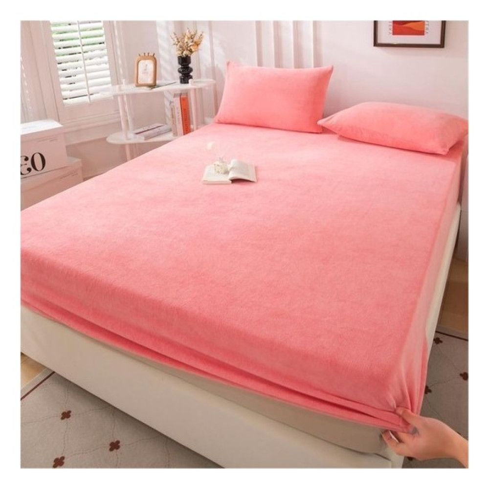 Icclek Kış Kalınlaştırılmış Süt Pazen Yatak Başlığı Üç Parçalı Yatak Örtüsü Koruyucu (Yurt Dışından) - 180 - 200 cm - Pembe Çarşaf Fiyatı