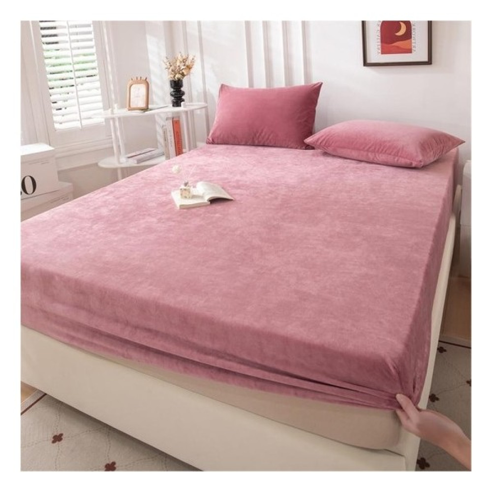 Icclek Kış Kalınlaştırılmış Süt Pazen Yatak Başlığı Üç Parçalı Yatak Örtüsü Koruyucu (Yurt Dışından) - 200 - 220 cm - Koyu Pembe Çarşaf Fiyatı