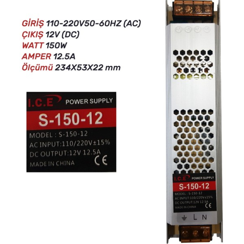 Ice 12,5A Slim LED Trafosu (150W) 12V Led Aydınlatmalar Fiyatı