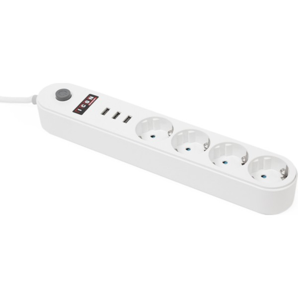 Icon Akım Korumalı 4'lü Priz 3 Port USB Çoklu Grup Priz 2 Metre Kablo 10A - Beyaz Prizler Fiyatı