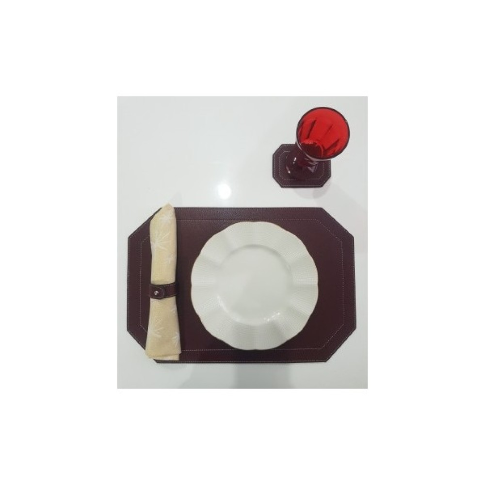 Icone Bag Icone 3 Parça Deri Amerikan Servis & Bardak Altlığı & Peçetelik Takımı, Leke Bırakmaz ve Kullanışlı - Bordo - 35 x 45 cm Amerikan Servis Fiyatı