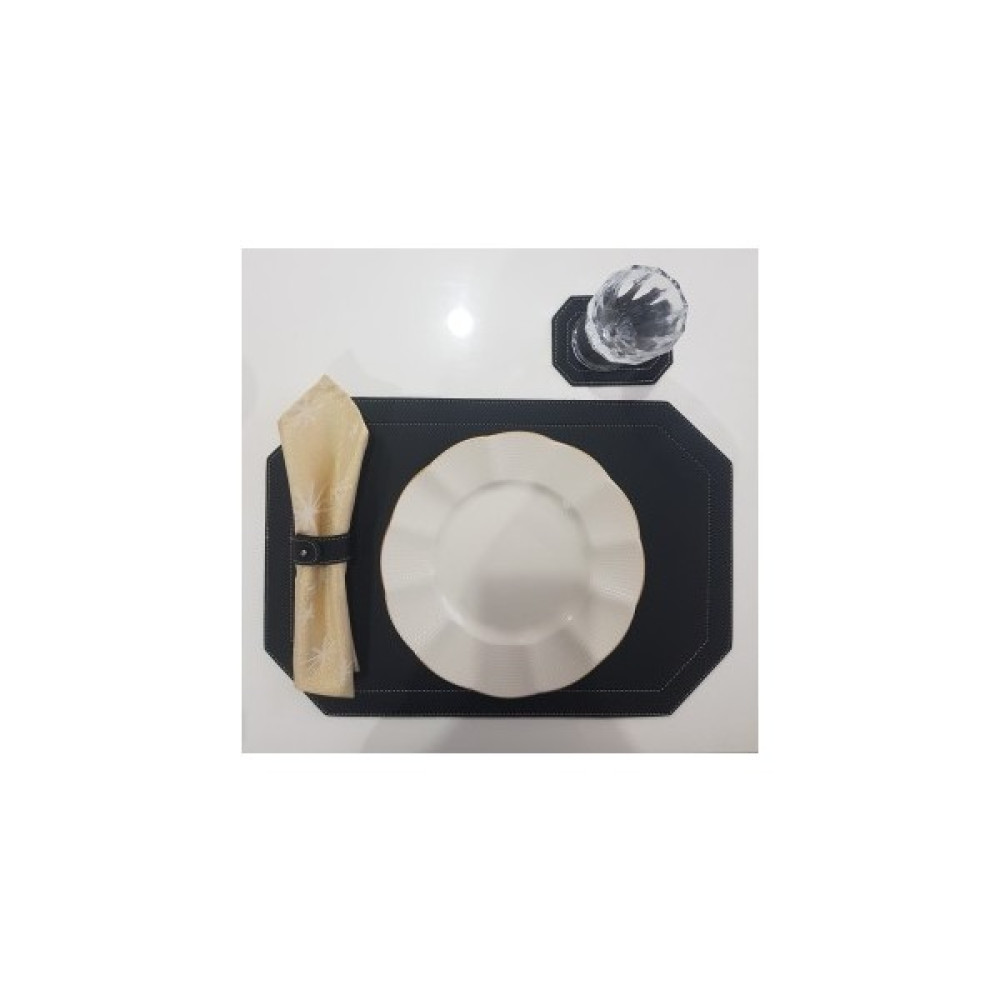 Icone Bag Icone 3 Parça Deri Amerikan Servis & Bardak Altlığı & Peçetelik Takımı, Leke Bırakmaz ve Kullanışlı - Siyah - 45 x 30 cm Amerikan Servis Fiyatı