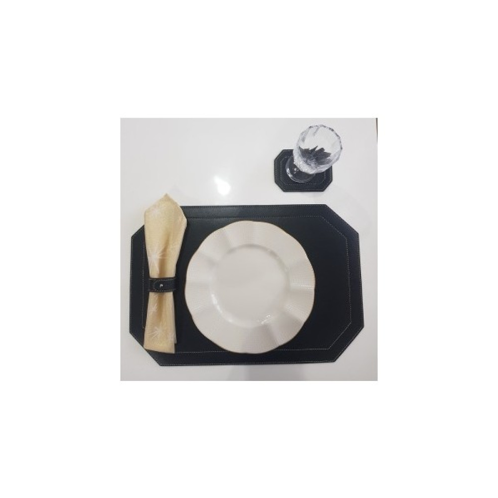 Icone Bag Icone 3 Parça Deri Amerikan Servis & Bardak Altlığı & Peçetelik Takımı, Leke Bırakmaz ve Kullanışlı - Siyah - Gri - 35 x 45 cm Amerikan Servis Fiyatı