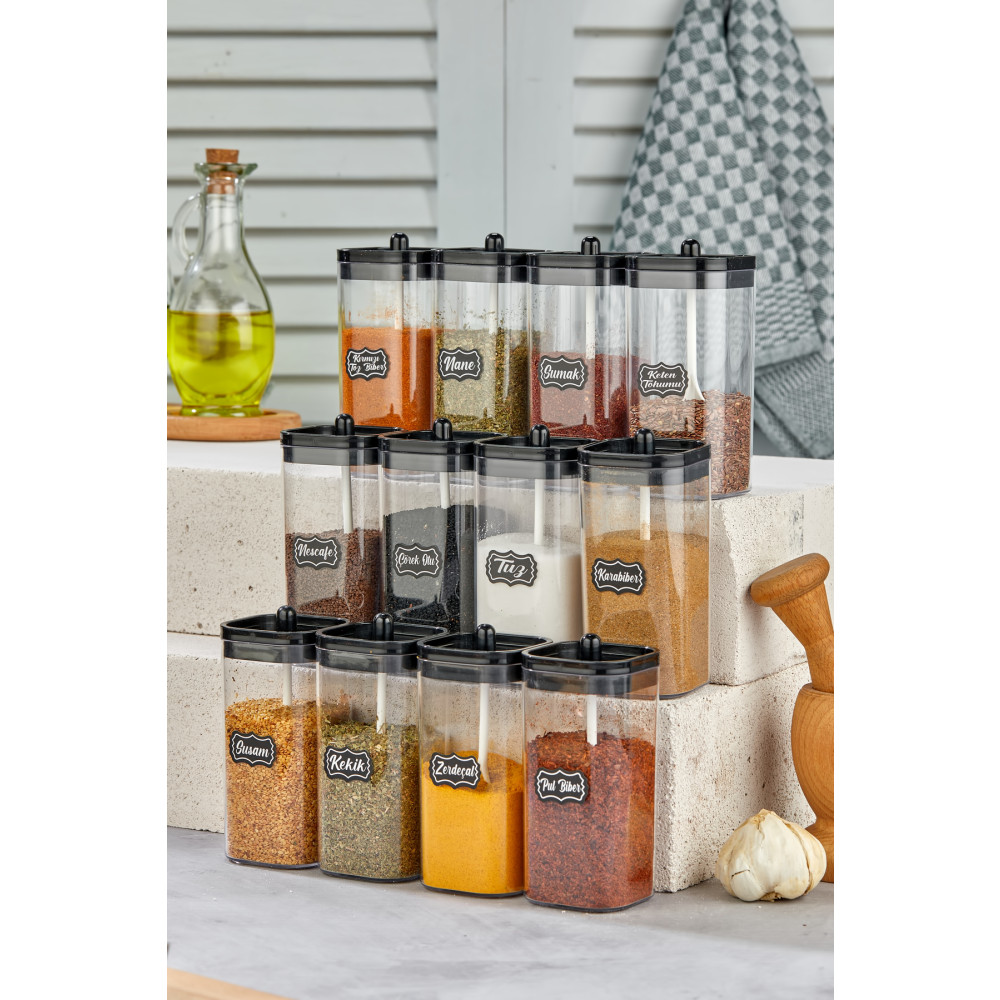 icone life 12li 300ml Kendinden Kaşıklı Kapak Baharatlık Takımı - Etiket Hediyeli Baharat Setleri & Baharatlıklar Fiyatı