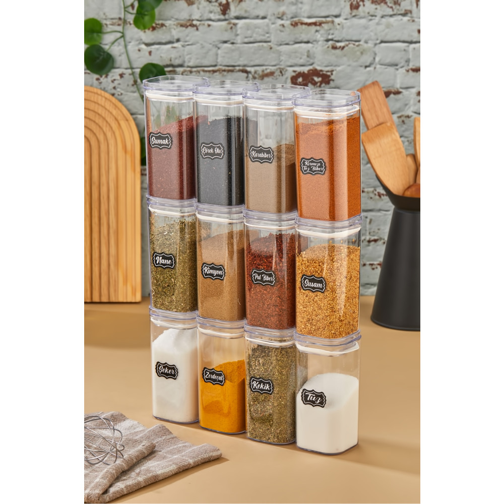 icone life 12li 300ml Vakumlu Kapak Baharatlık Takımı - Sızdırmaz Conta - Etiket Hediyeli Baharat Setleri & Baharatlıklar Fiyatı