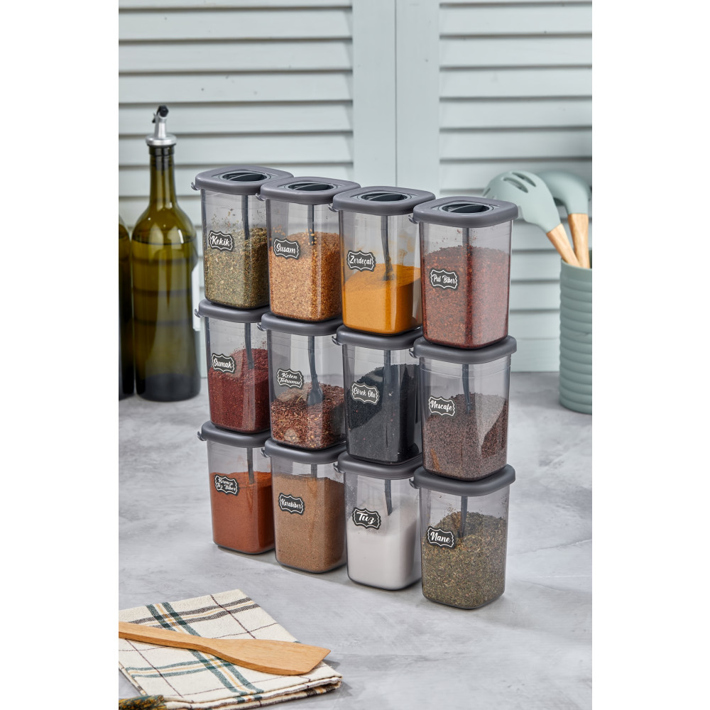 icone life 12li 450ml Kilitlenebilir Kapaklı Kendinden Kaşıklı Baharatlık Seti - 450ml - Etiket Hediyeli Baharat Setleri & Baharatlıklar Fiyatı