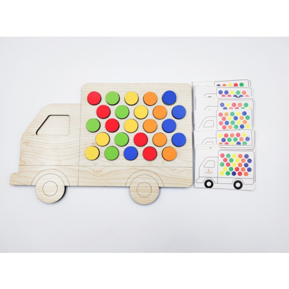 İcons Montessori Eğitici Ahşap Strateji ve Dikkat Geliştirme, Renk Eşleştirme (Kamyon) + 25 Oyun Kartı Eğitici Oyuncak Fiyatı