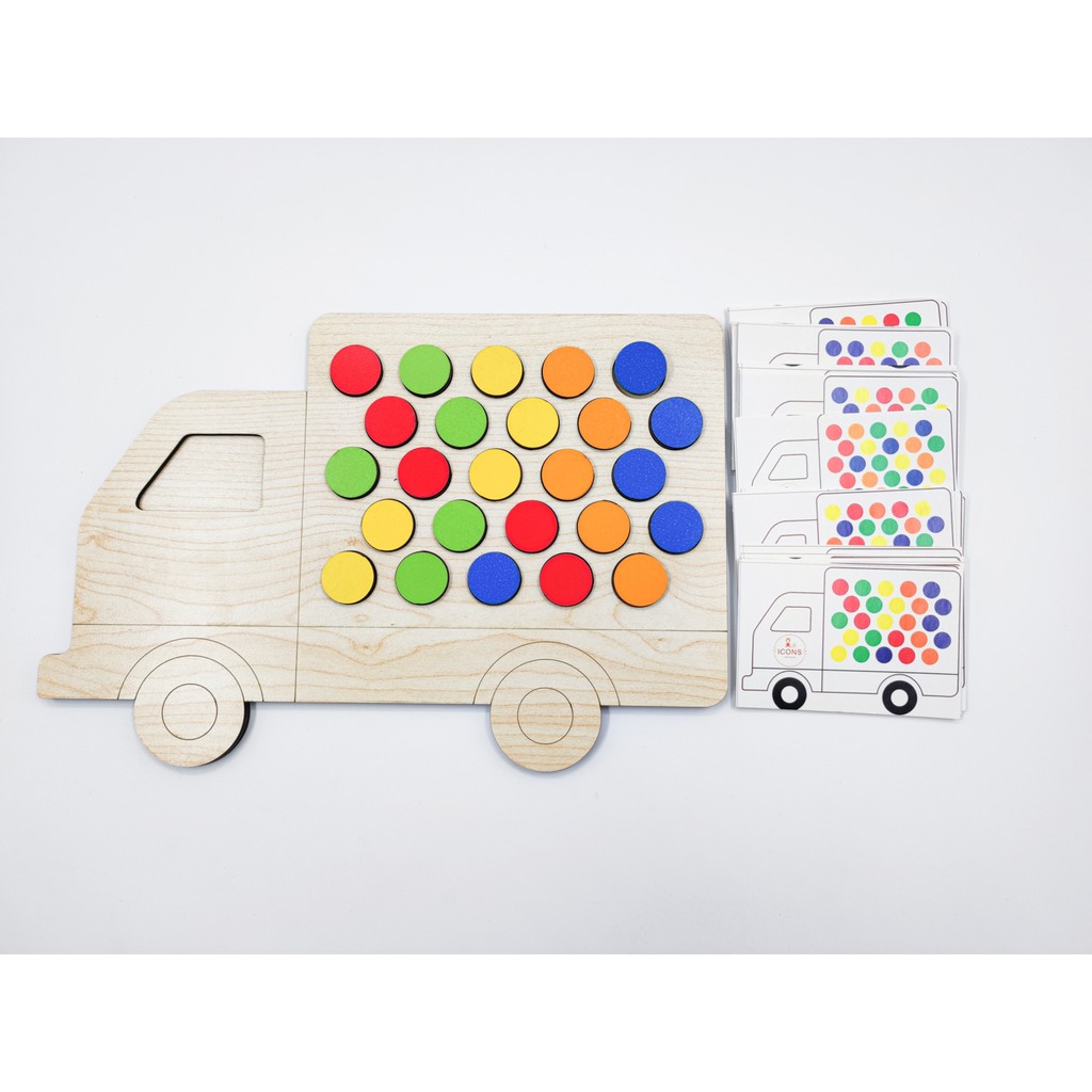 Icons Montessori Eğitici Ahşap Strateji ve Dikkat Geliştirme, Renk Eşleştirme (Kamyon) + 25 Oyun Kartı Eğitici Oyuncak Fiyatı