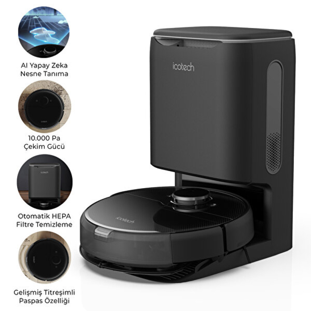 Icotech F10 Max Plus AI 10000 Pa Yapay Zekalı Titreşimli Mop Toz İstasyonlu Akıllı Robot Süpürge Robot Süpürgeler Fiyatı