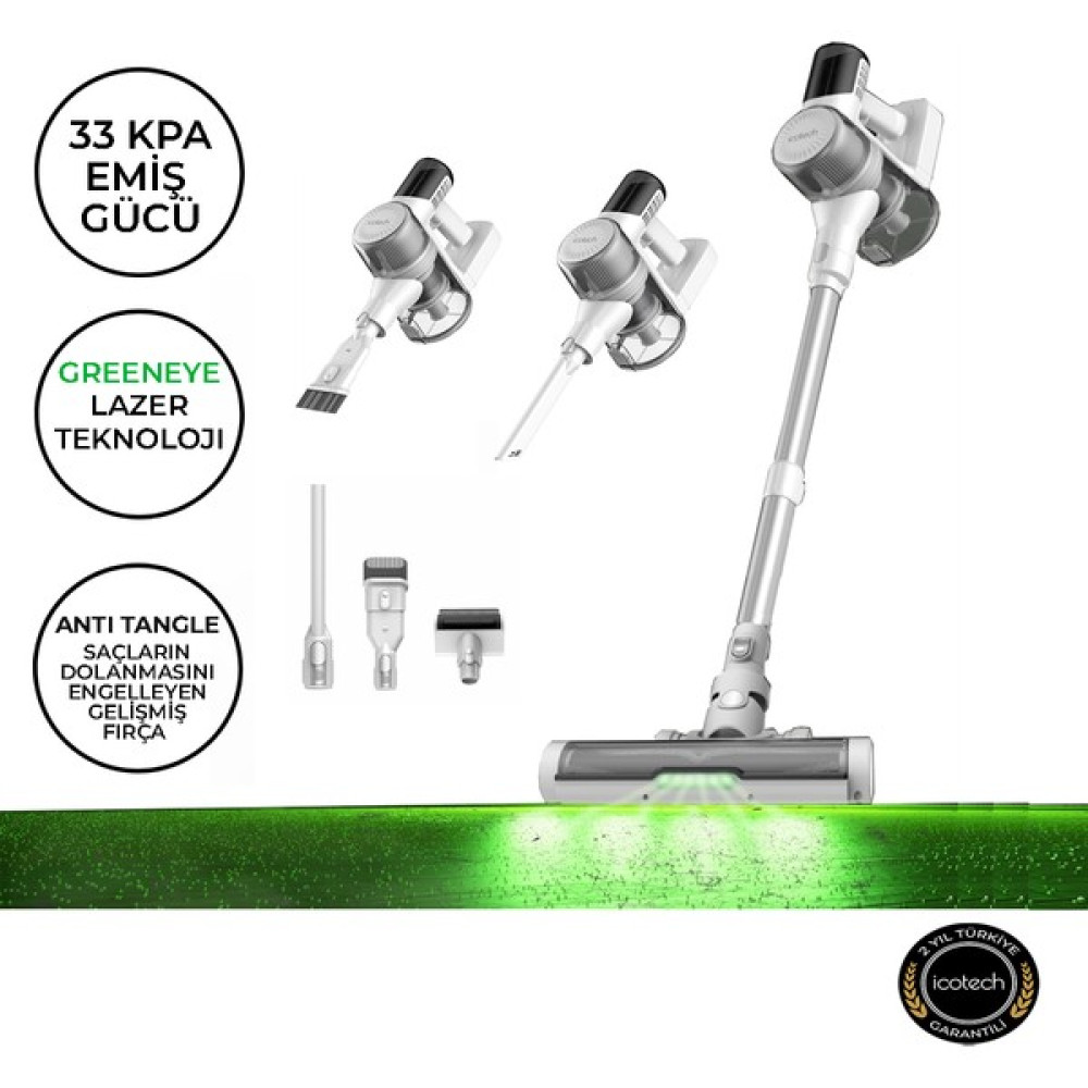 Icotech F30 Max 33KPA Greeneye Lazer Teknoloji Şarjlı Dikey Süpürge Elektrikli Süpürgeler Fiyatı