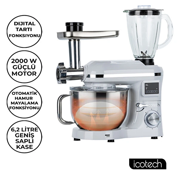 Icotech Sm50 Led Ekranlı 2000 W 6.2 L Beyaz Mutfak Şefi Hamur Yoğurma Makinesi Fiyatı