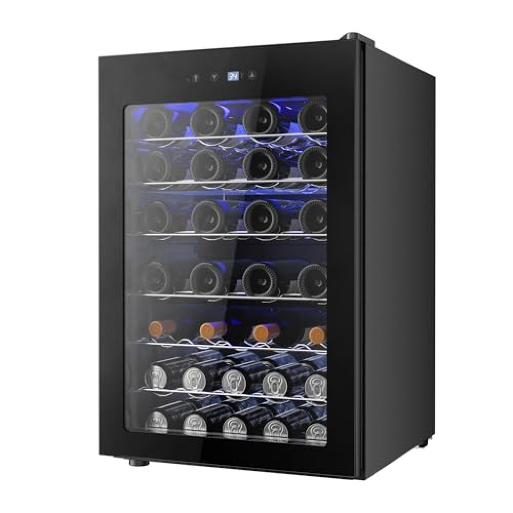 Icyglee 4.5 CU.FT Wine Cooler Refrigerator, Small Built-in Wine Fridge for Red, White and Champagne, Mini Fridge with Adjust Temperature, Black