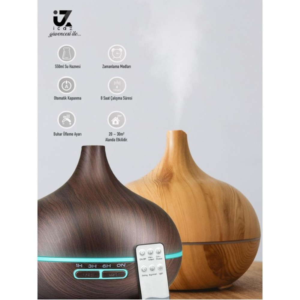 Icz Ultrasonic 550ml Hava Nemlendirici Ahşap Görünüm Ortam Nemlendirici Hava Nemlendirici Buharlı 7 Led Diğer Fiyatı
