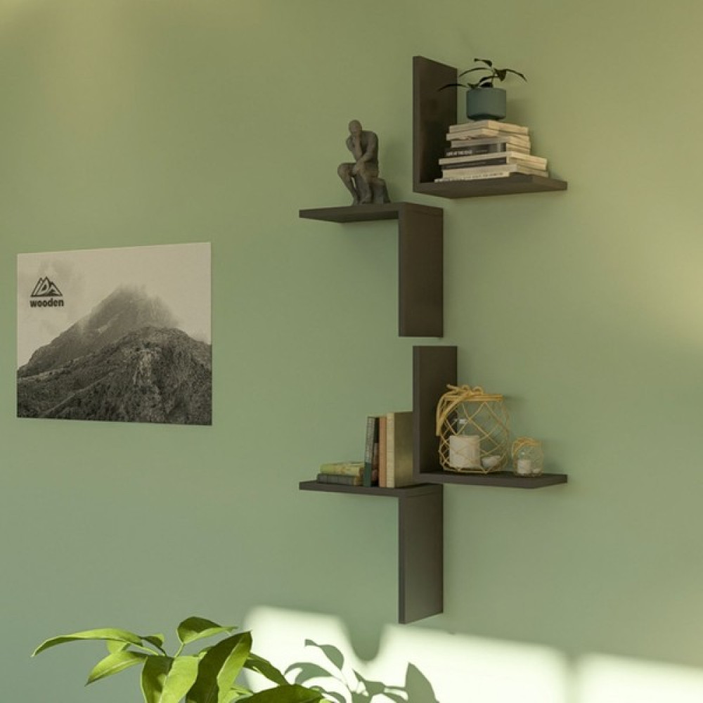 İda Wooden Arbor Dekoratif Duvar Rafı - Duvar Kitaplığı - Antrasit Kitaplık - Duvar Rafı & CD / DVD Rafı Fiyatı