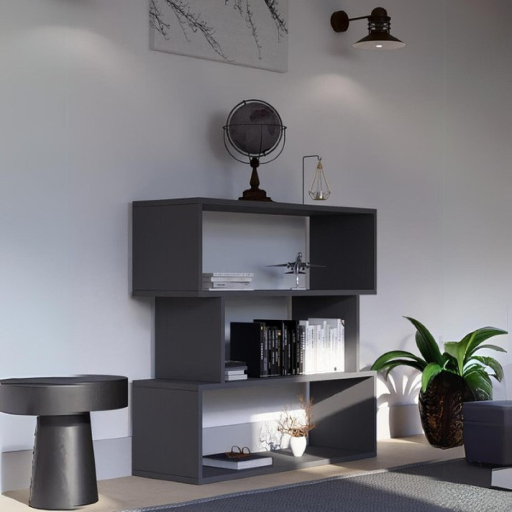 İda Wooden Lexa Çok Amaçlı Modern Kitaplık ve Raflı Kitaplık - 3 Raflı 3 Katlı 88 cm - Antrasit Kitaplık Fiyatı