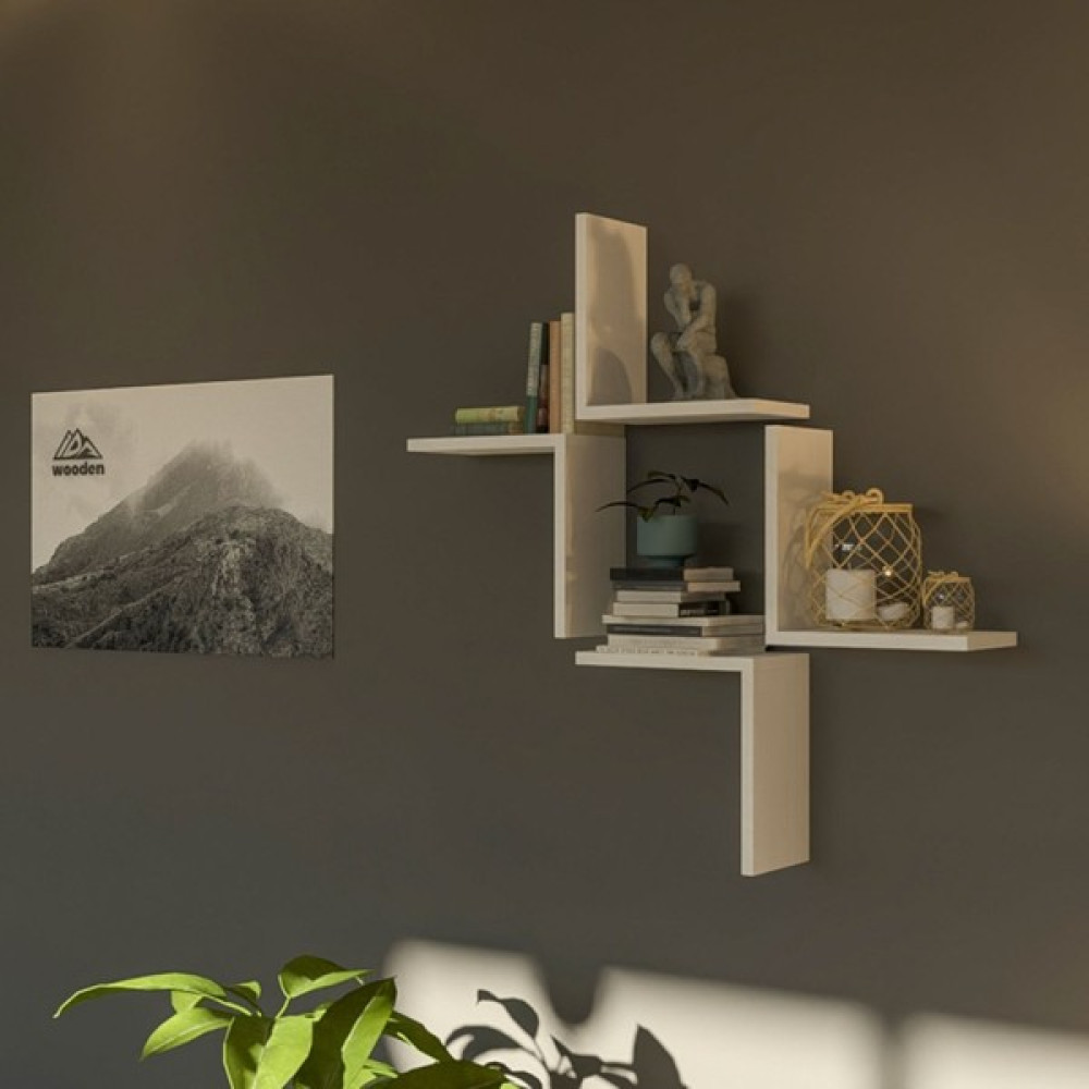 İda Wooden Quart Dekoratif Duvar Rafı - Duvar Kitaplığı - Beyaz Oto Boyaları Fiyatı