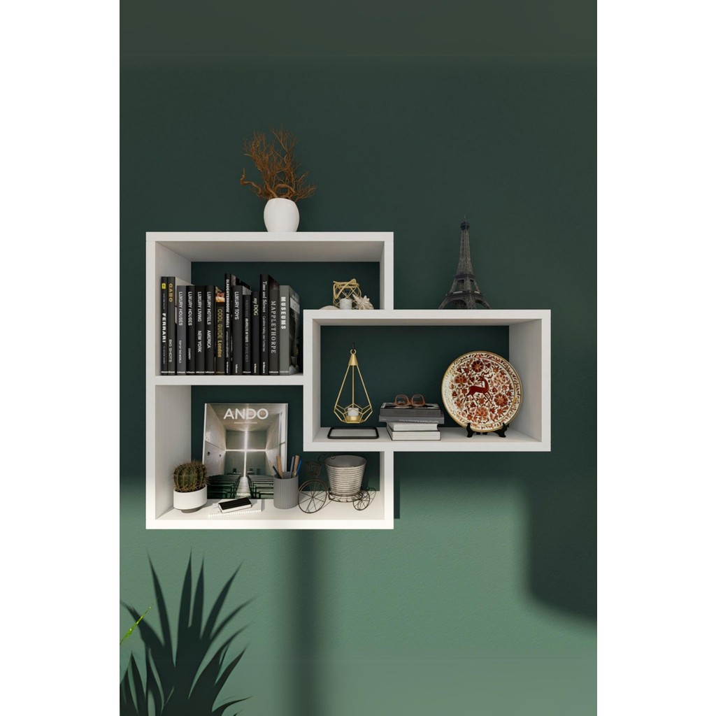 İda Wooden Sage Beyaz 3'lü Modern Duvar Rafı 80CM x 60CM Duvar Rafı Fiyatı