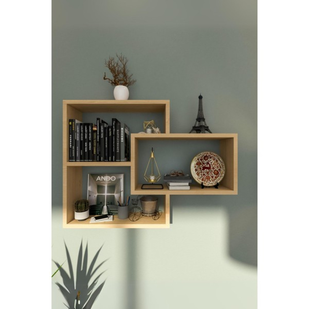 İda Wooden Sage Meşe 3'lü Modern Duvar Rafı 80CM x 60CM Kitaplık - Duvar Rafı & CD / DVD Rafı Fiyatı