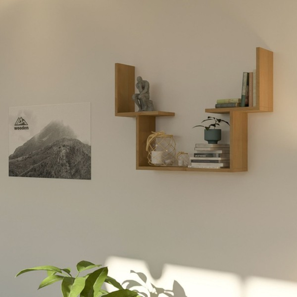 İda Wooden Stagg Dekoratif Duvar Rafı - Duvar Kitaplığı - Meşe Kitaplık - Duvar Rafı & CD / DVD Rafı Fiyatı