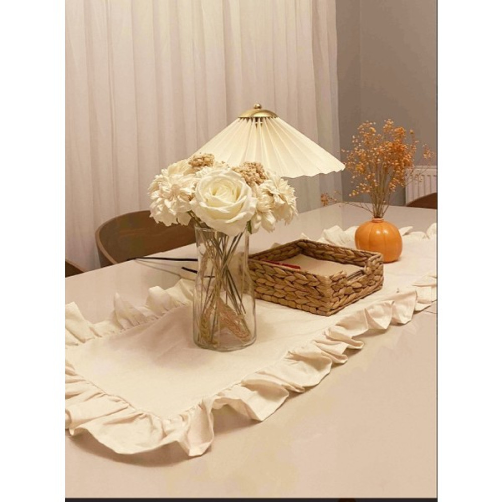 İdil Vintage Fırfırlı Bej Runner - 40 x 110 cm Masa Örtüsü Fiyatı