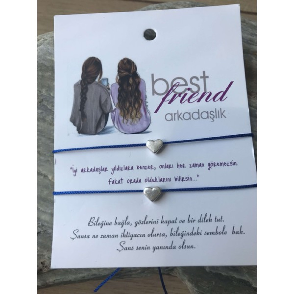 İdilden Takı Aksesuar Bff Arkadaşlık Bilekliği Gümüş Renk Kalp Ikili Ayarlanabilir Ipli Bileklik Mavi - Açık Mavi Saat ve Bileklik Aksesuarı Fiyatı